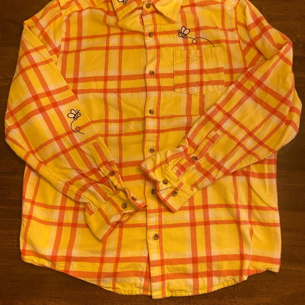 Large Yellow Plaid Winnie the Pooh Long Sleeve Button Down Men's Shirt